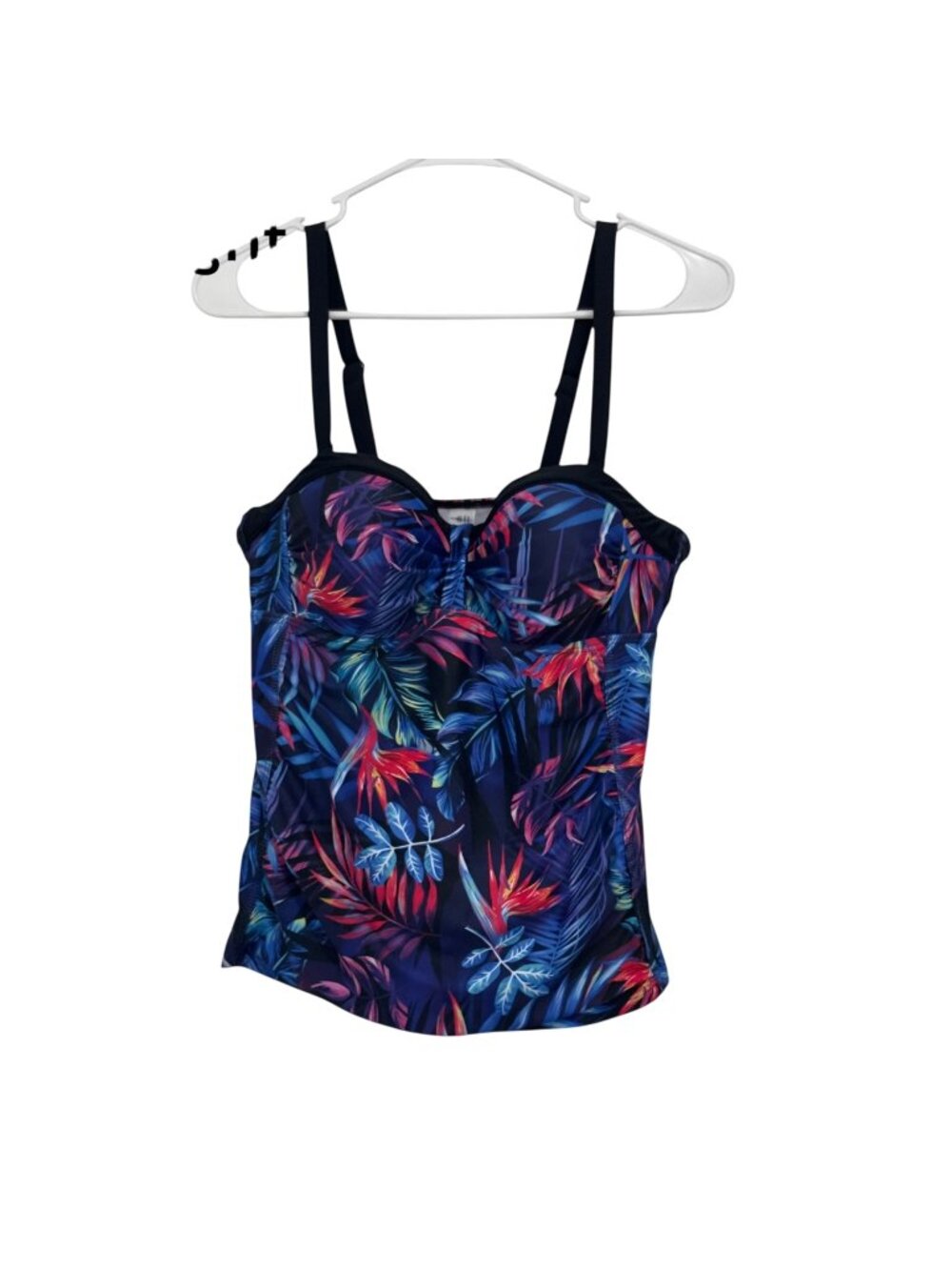 Yonique Women M Tropical Floral Print Tankini Top Adjustable Straps Padded Cups